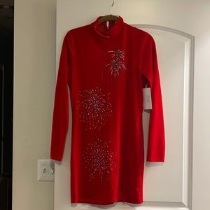 Intertwine Red Velvet High Neck Body Fitting Dress Large NWT